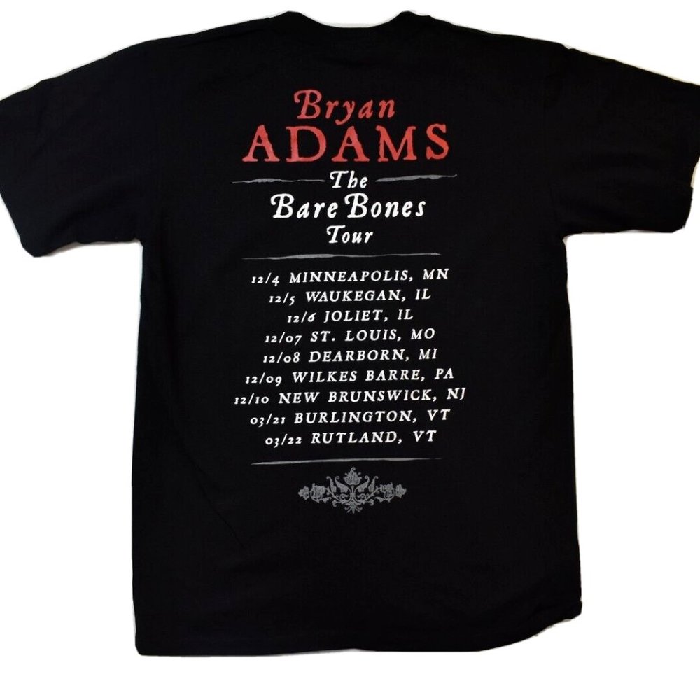 Bryan Adams Mens The Bare Bones Tour Dec. 2010- Feb. 2011 U.S. Dates Shirt New M